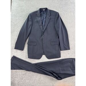 Jos. A Bank Suit 43 L Blue Wool Herringbone Signature Collection Jacket 37x33